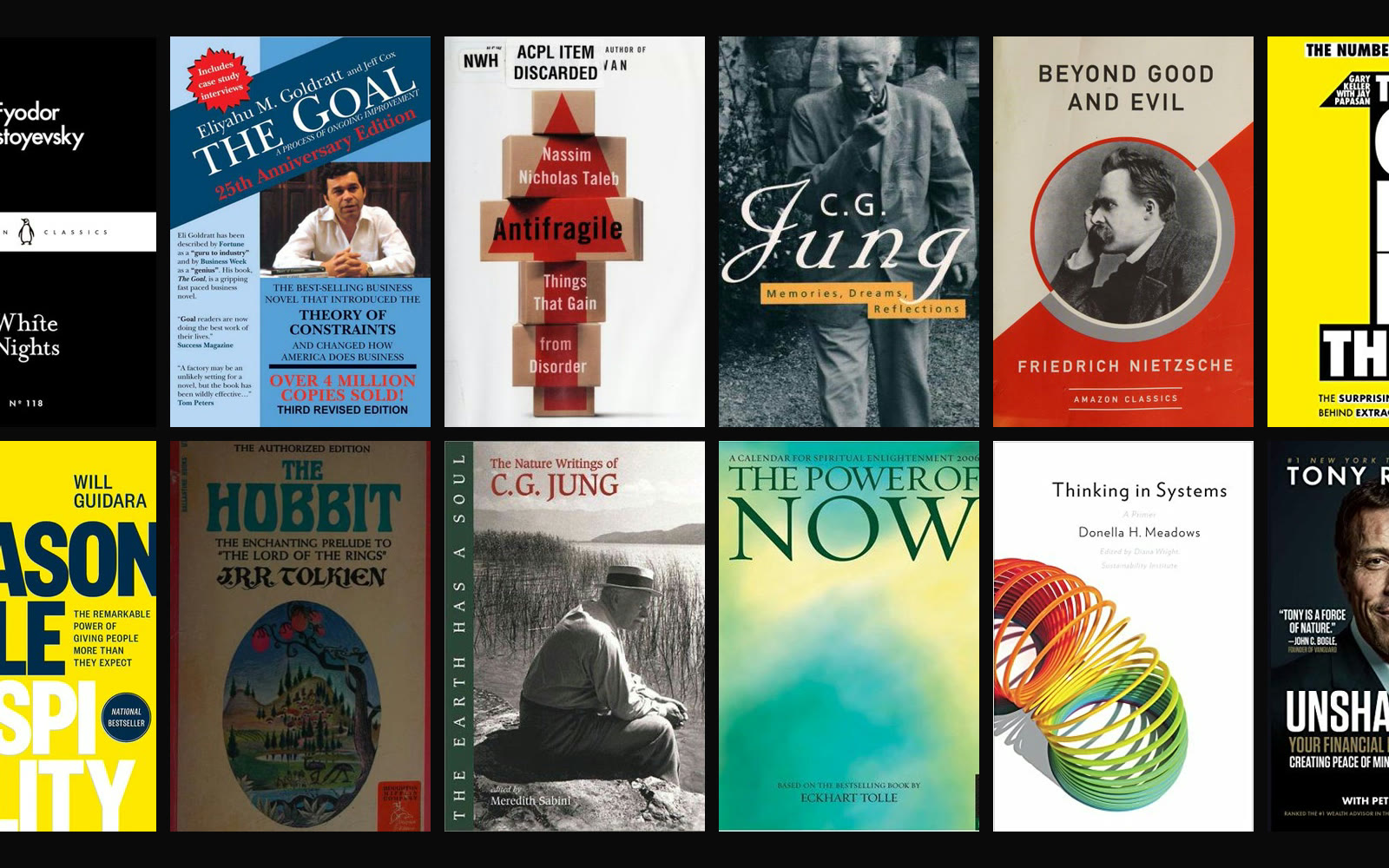 A wall of book covers from the library